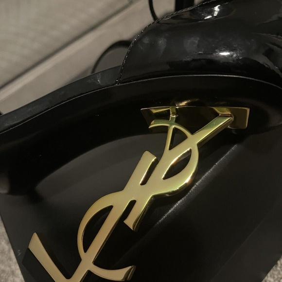 YVES SAINT LAURENT BLACK OPYUM 110 HEEL ANKLE STRAP IN PATENT LEATHER - Picture 9 of 16